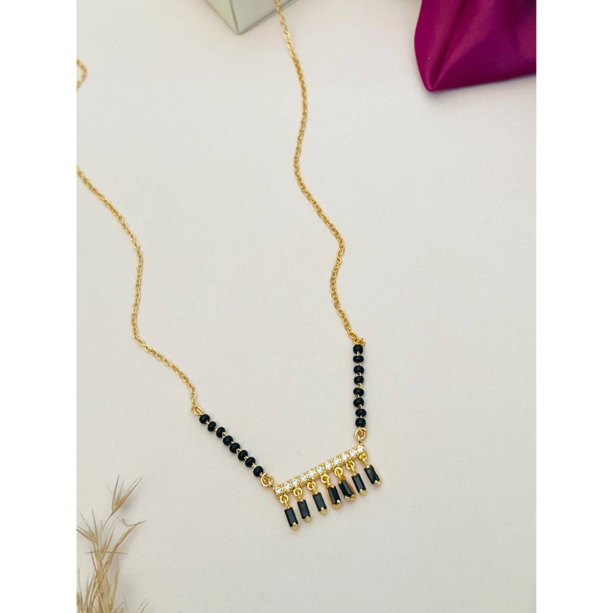 Abdesigns Gold Plated American Diamond Studded Beaded Mangalsutra