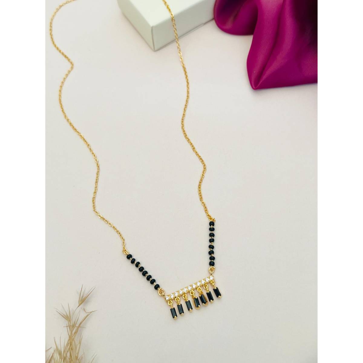 Abdesigns Gold Plated American Diamond Studded Beaded Mangalsutra