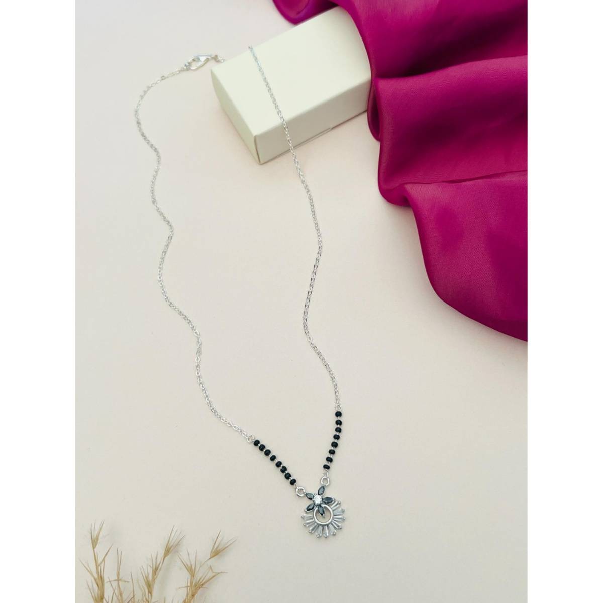 Abdesigns Silver Plated American Diamond Studded Beaded Mangalsutra · One Size