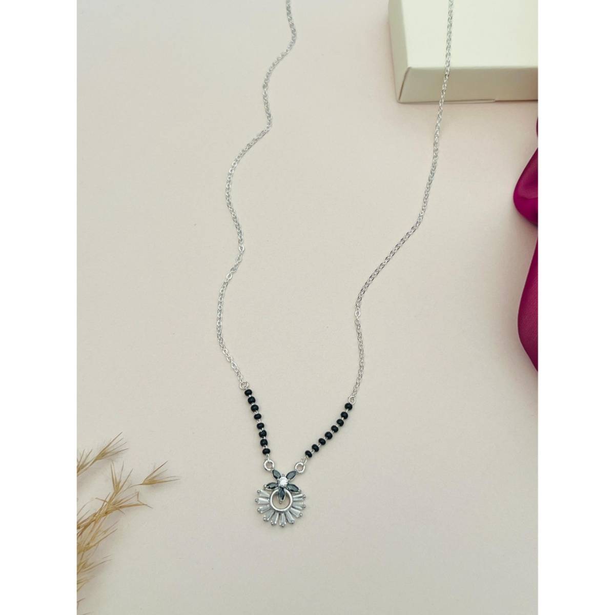 Abdesigns Silver Plated American Diamond Studded Beaded Mangalsutra · One Size