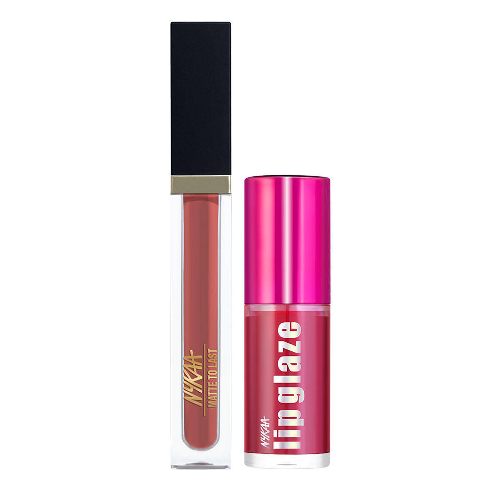 Nykaa Cosmetics Best of Lips Combo : Matte to Last Liquid Lipstick & Lip Glaze Gloss