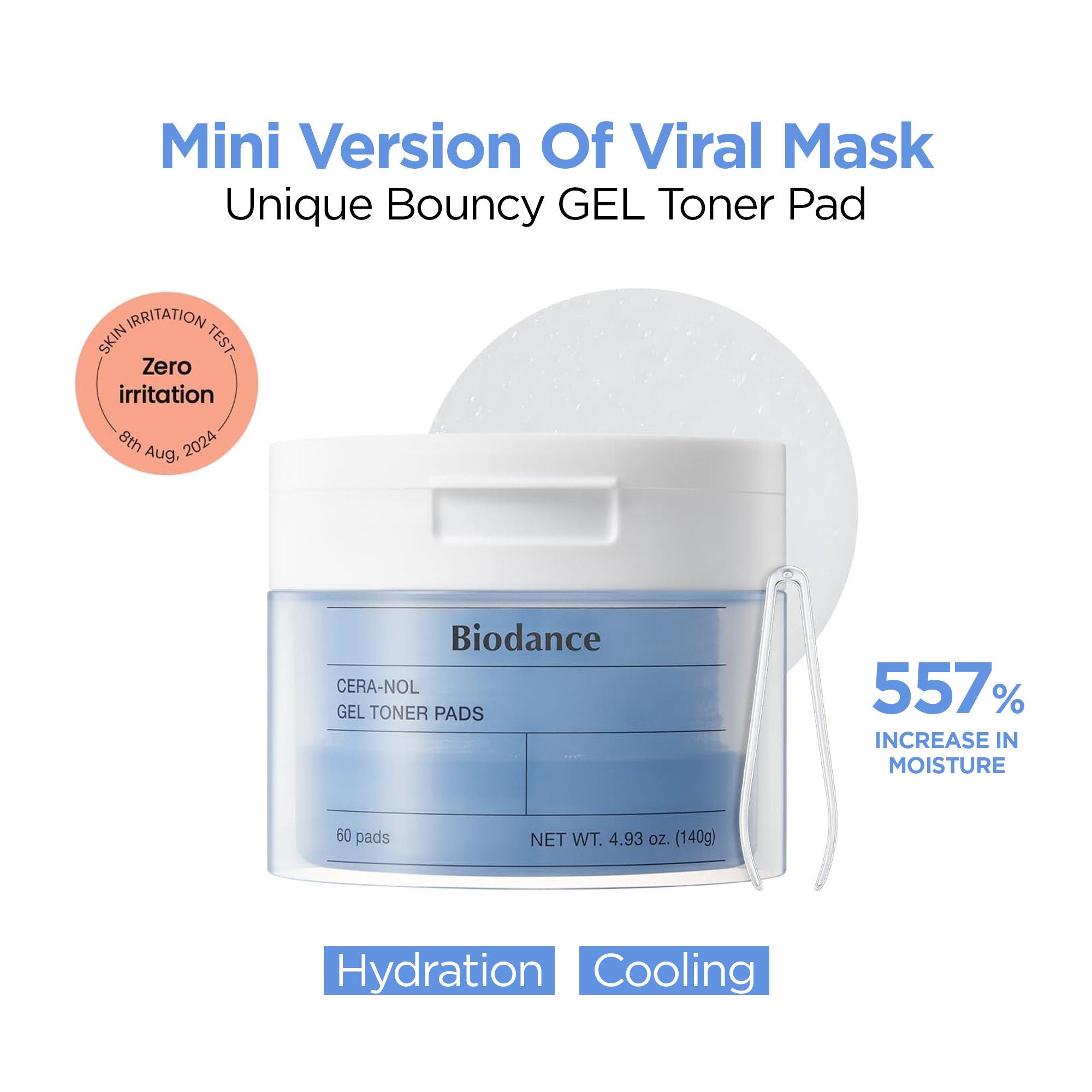 Biodance Cera-nol Gel Toner Pad, Hydrating & Soothing Korean Toner Pads, Hyaluronic Acid & Ceramides (140g)