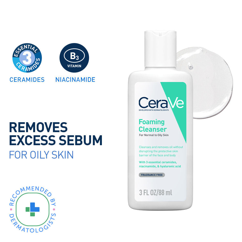CeraVe Foaming Cleanser Face Wash For Oily Skin with Hyaluronic Acid, Ceramides & Niacinamide (88ml)