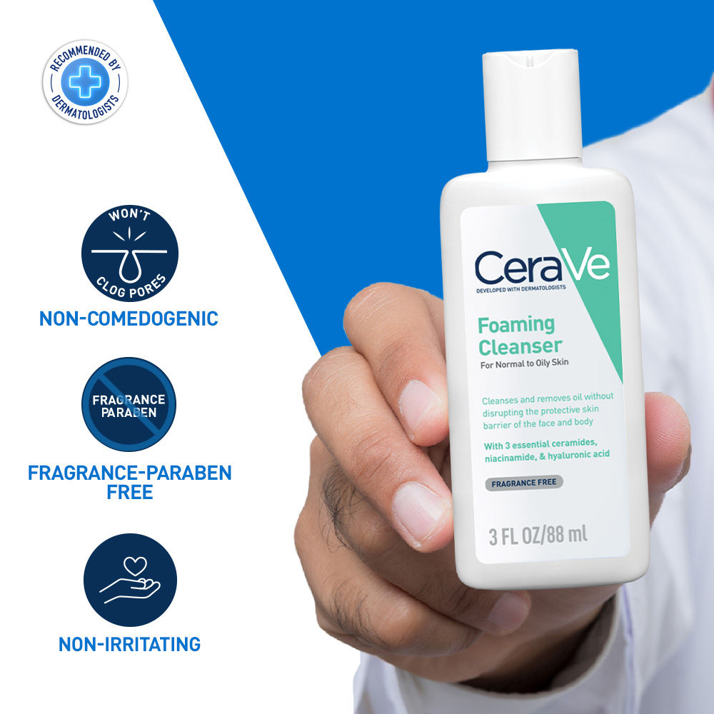CeraVe Foaming Cleanser Face Wash For Oily Skin with Hyaluronic Acid, Ceramides & Niacinamide (88ml)