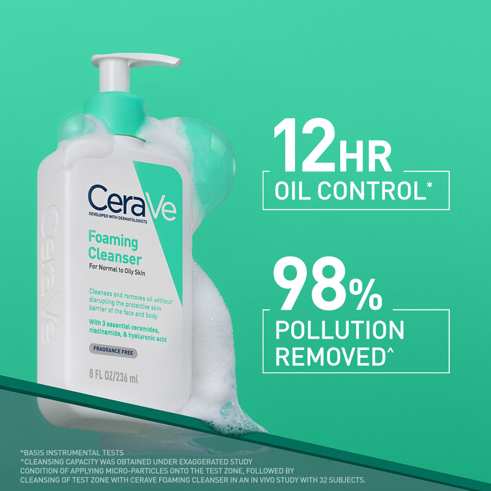 CeraVe Foaming Cleanser Face Wash For Oily Skin with Hyaluronic Acid, Ceramides & Niacinamide (236ml)