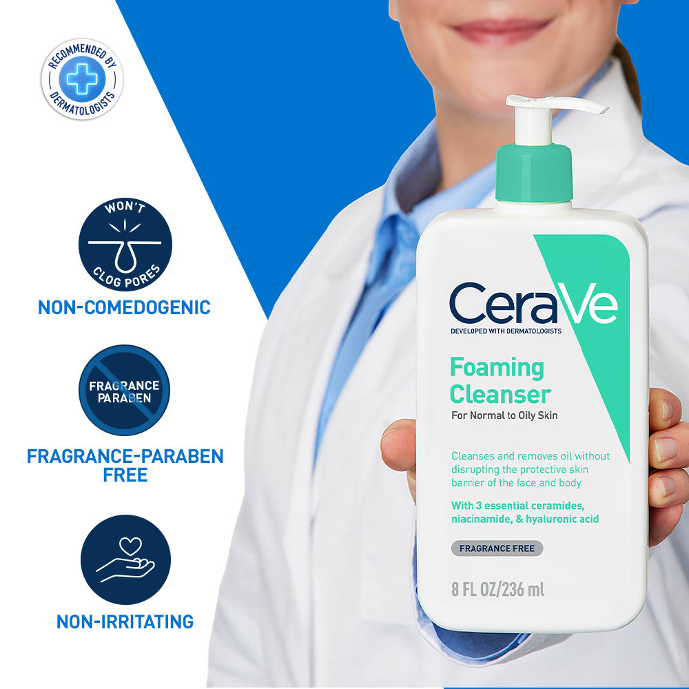 CeraVe Foaming Cleanser Face Wash For Oily Skin with Hyaluronic Acid, Ceramides & Niacinamide (236ml)