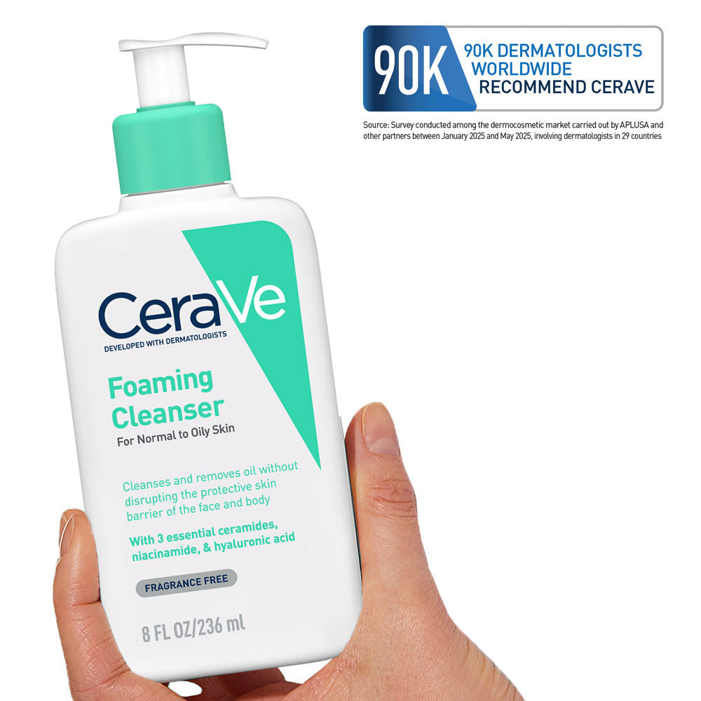 CeraVe Foaming Cleanser Face Wash For Oily Skin with Hyaluronic Acid, Ceramides & Niacinamide (236ml)