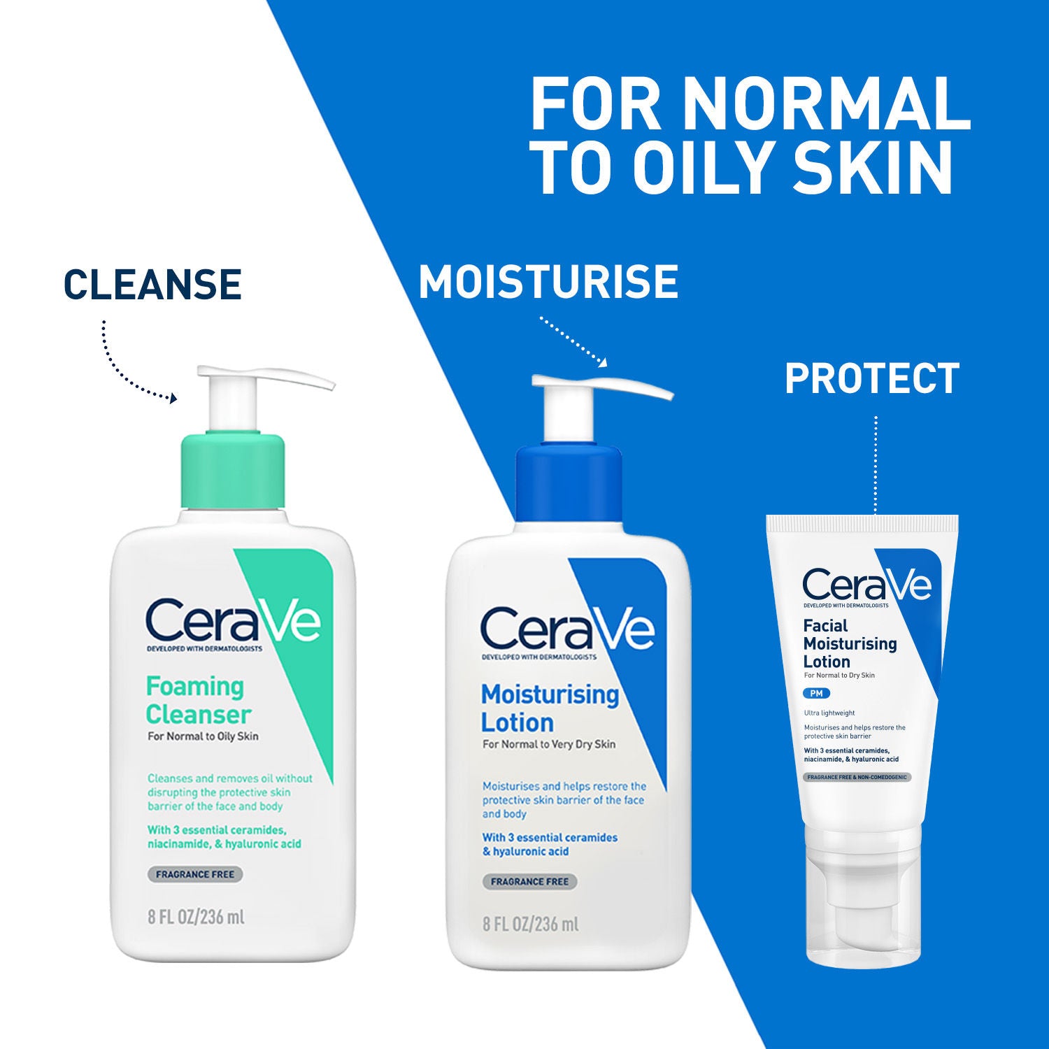CeraVe Foaming Cleanser Face Wash For Oily Skin with Hyaluronic Acid, Ceramides & Niacinamide (236ml)
