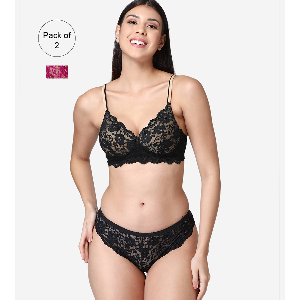 Abelino Pack Of 2 Padded Bridal Lace Lingrie Set - Multi-Color (28B) · 28B