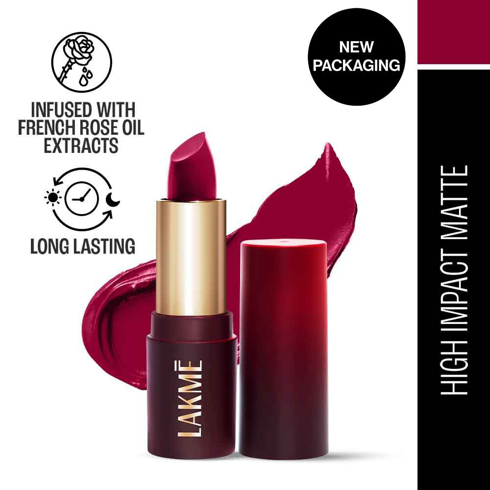 Lakme Forever Matte Lipstick, Made With French Rose Oil Extracts , Red Aurora