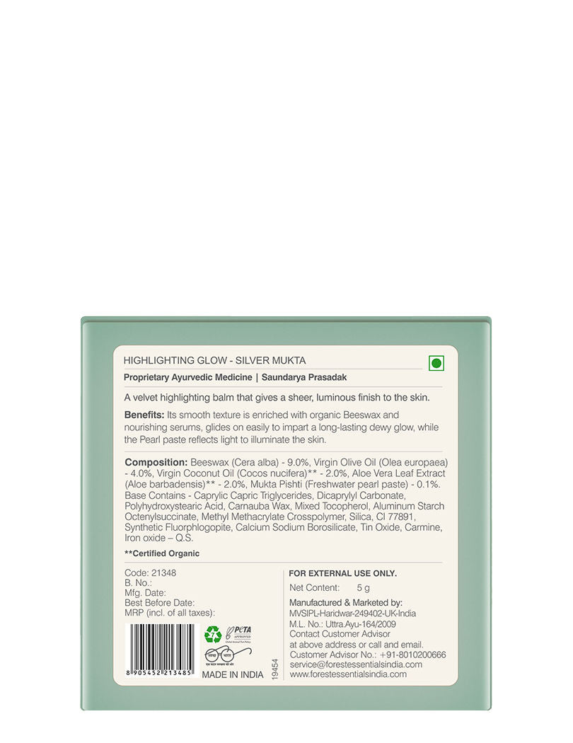 Forest Essentials Highlighting Glow Silver Mukta - Natural Organic Highlighter for Cheeks & Eyes (5 g)