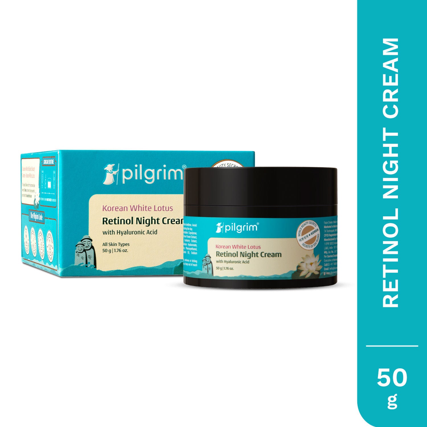 Pilgrim Korean White Lotus Retinol AntiAgeing Night Cream with HyaluronicAcid Enchance Skin Radiance (50g)