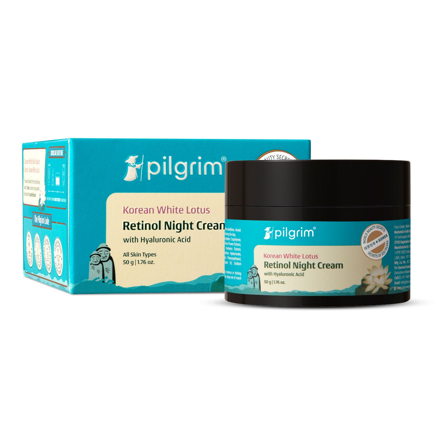 Pilgrim Korean White Lotus Retinol AntiAgeing Night Cream with HyaluronicAcid Enchance Skin Radiance (50g)