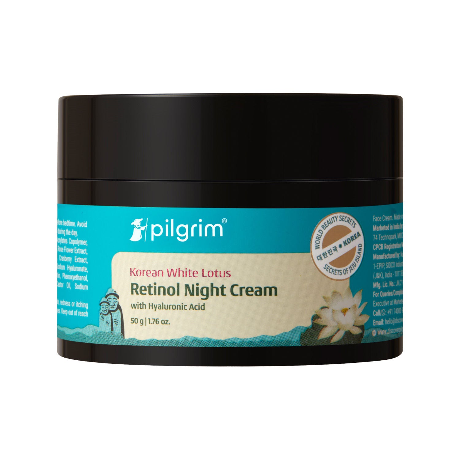 Pilgrim Korean White Lotus Retinol AntiAgeing Night Cream with HyaluronicAcid Enchance Skin Radiance (50g)