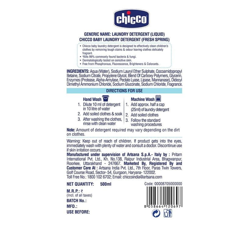 Chicco - Baby Laundry Detergent (Fresh Spring) - 500mL