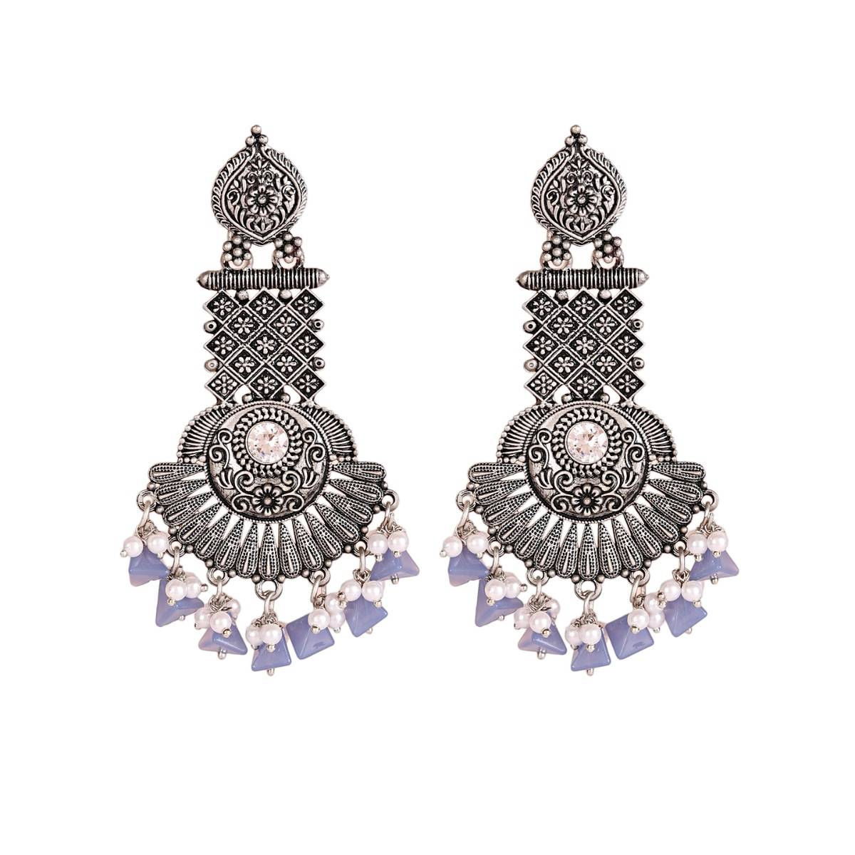 Aatmana Silver Toned and Blue Oxidised Classic Drop Earrings · One Size
