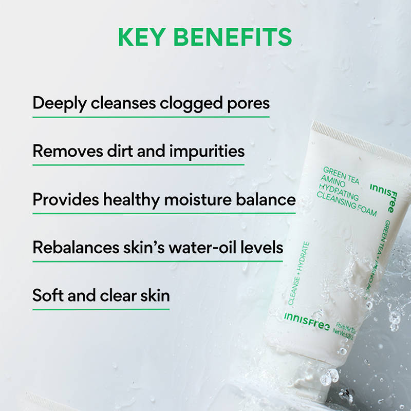 Innisfree Green Tea Amino Acid Foam Cleanser - Hydrating, Soft & Rich Cleanser For Daily Use