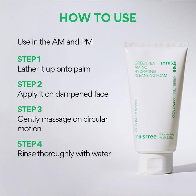 Innisfree Green Tea Amino Acid Foam Cleanser - Hydrating, Soft & Rich Cleanser For Daily Use