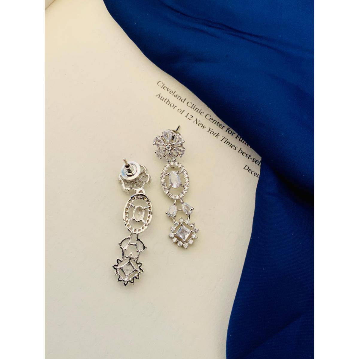 Abdesigns Silver-Plated American Diamond Necklace Set - Silver