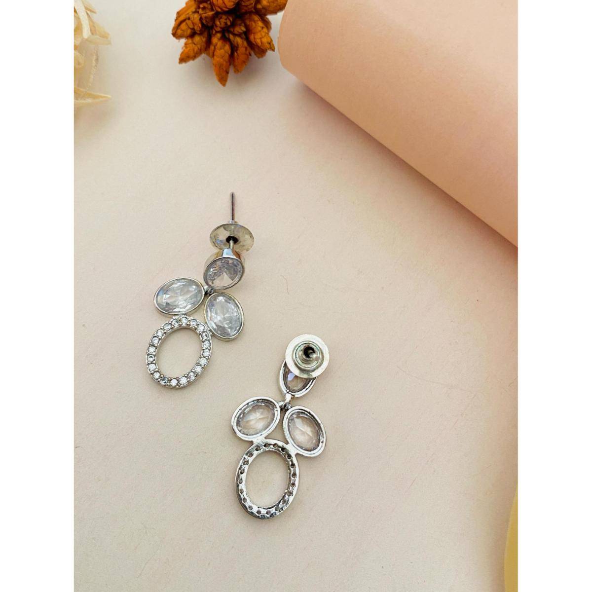 Abdesigns Beautiful Silver Plated American Diamond Jewellery Set Women - Silver