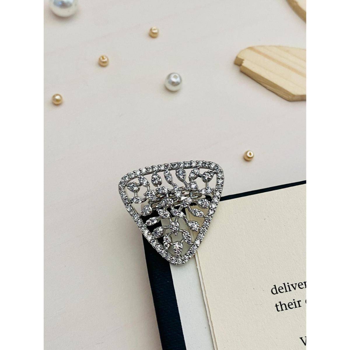 Abdesigns High Quality Silver Plated American Diamond Ring - Silver
