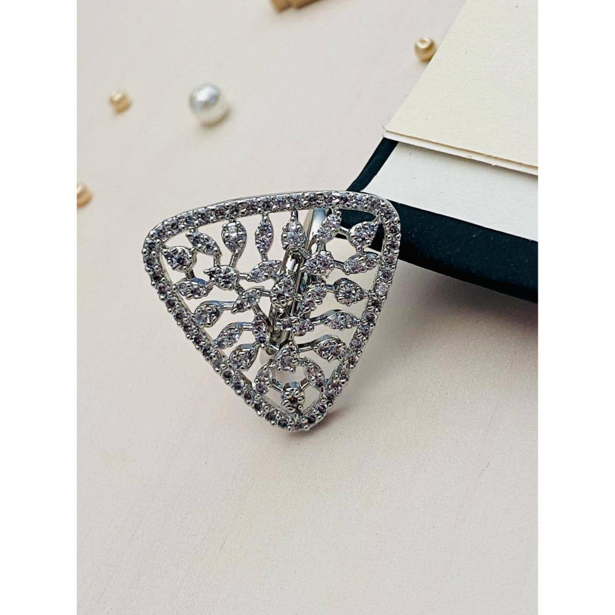 Abdesigns High Quality Silver Plated American Diamond Ring - Silver
