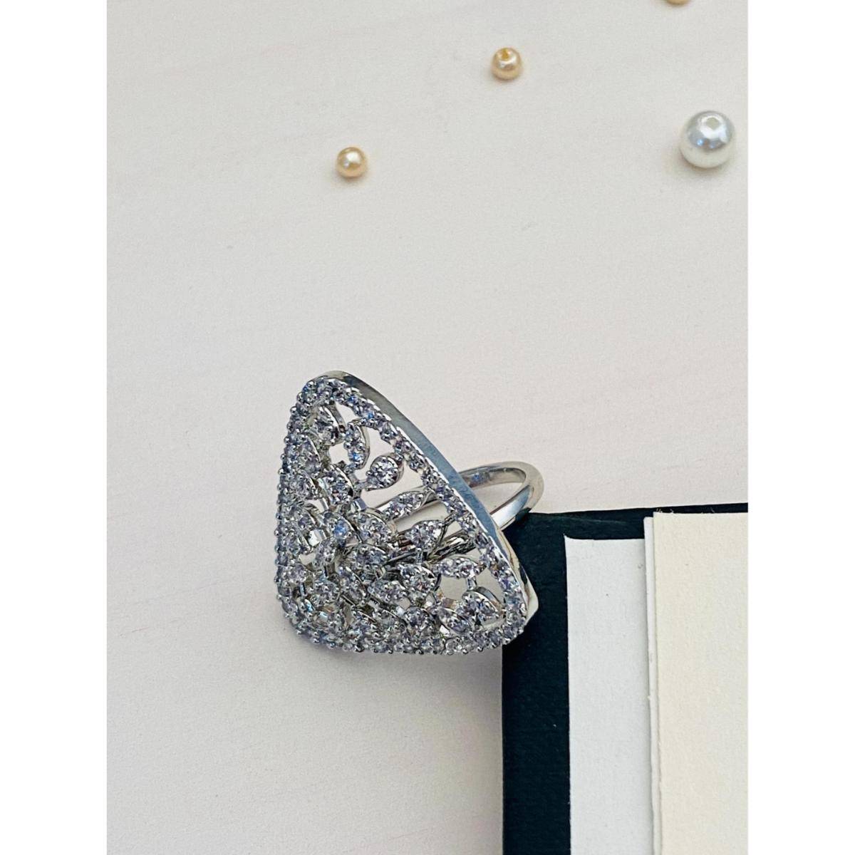 Abdesigns High Quality Silver Plated American Diamond Ring - Silver