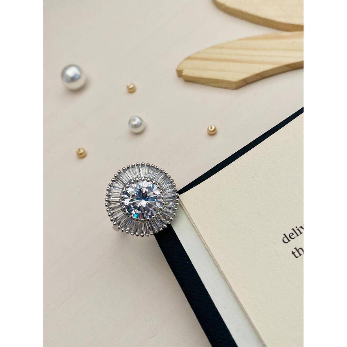 Abdesigns Impressive Solitaire Silver Plated American Diamond Ring - White · Adjustable
