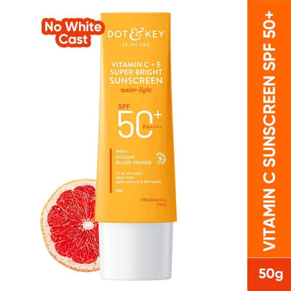 Dot & Key Vitamin C + E Face Sunscreen SPF 50 PA+++ For Glowing Skin, 100% No White Cast (50g)