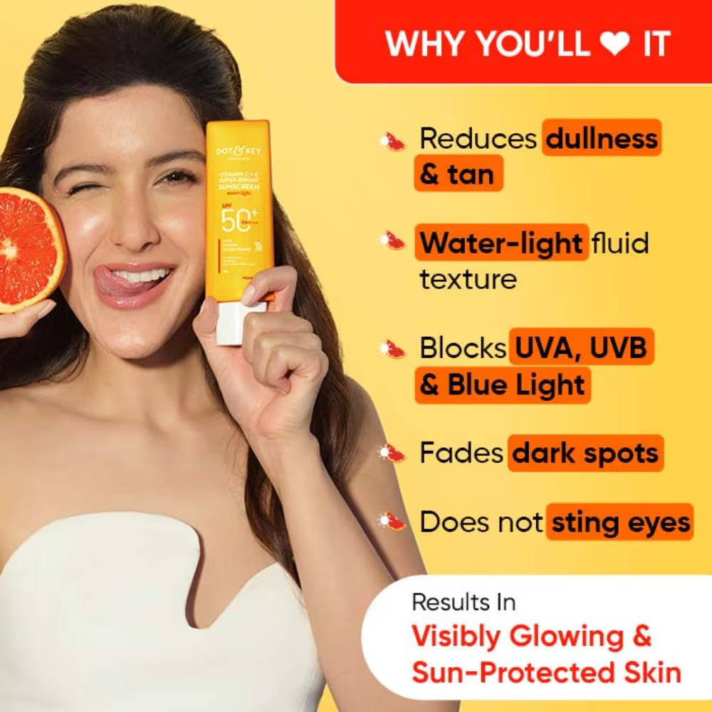 Dot & Key Vitamin C + E Face Sunscreen SPF 50 PA+++ For Glowing Skin, 100% No White Cast (50g)