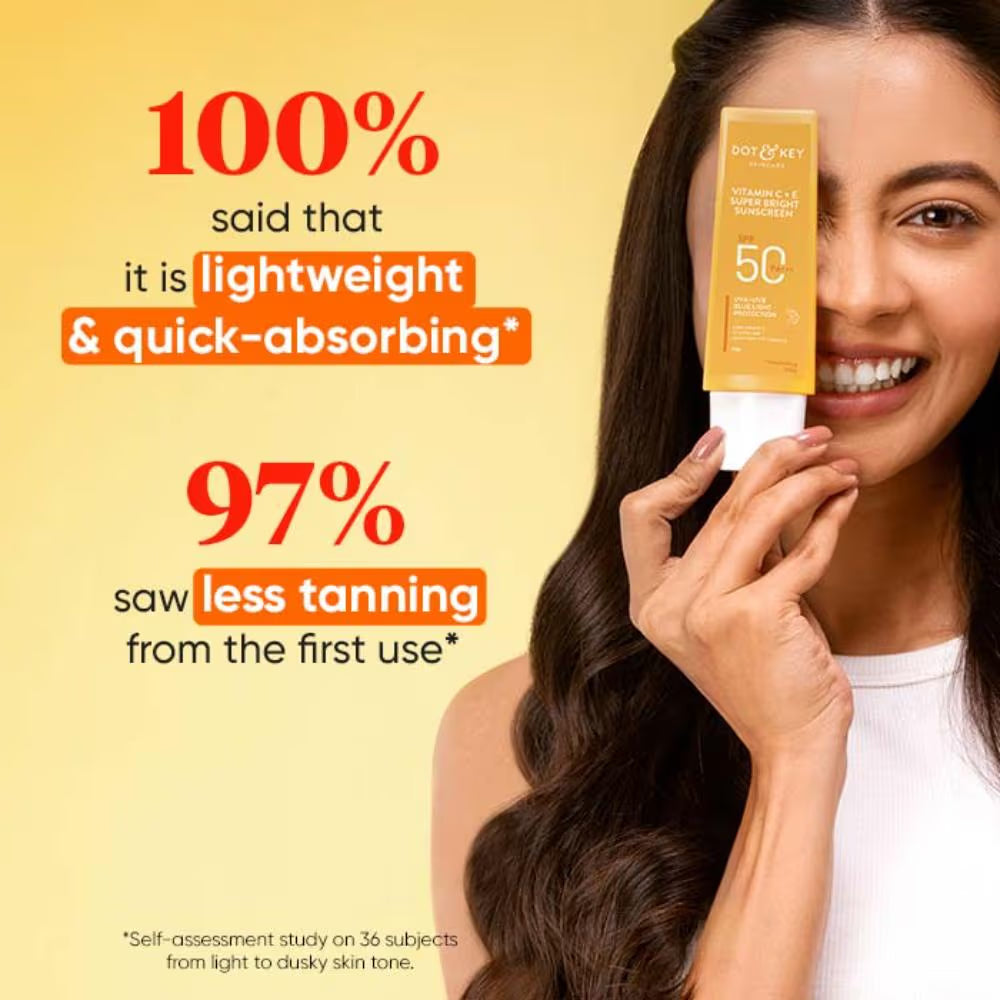 Dot & Key Vitamin C + E Face Sunscreen SPF 50 PA+++ For Glowing Skin, 100% No White Cast (50g)