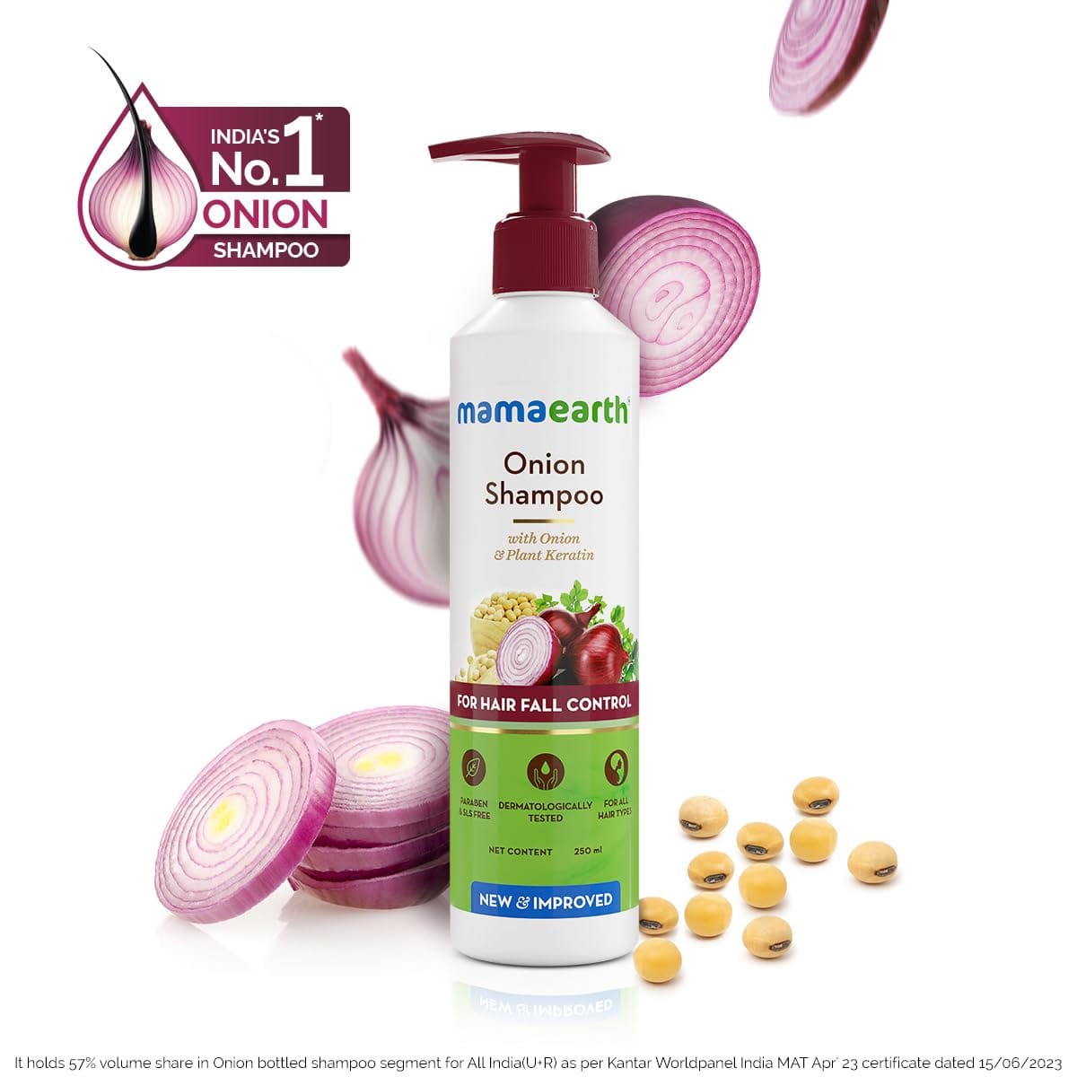 Mamaearth - Onion Shampoo With Onion & Plant Keratin (250ML) [Onion Hair Oil (100ML) Free]