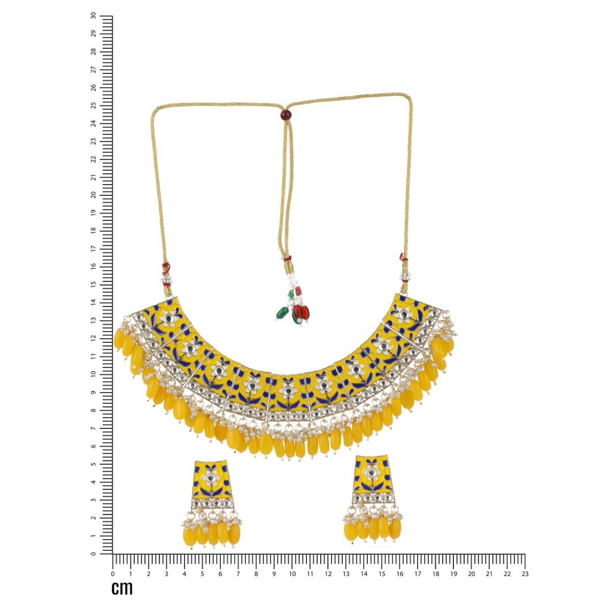 Aatmana Gold Plated Yellow Meenakari and Pearl Beaded Choker Jewellery Set