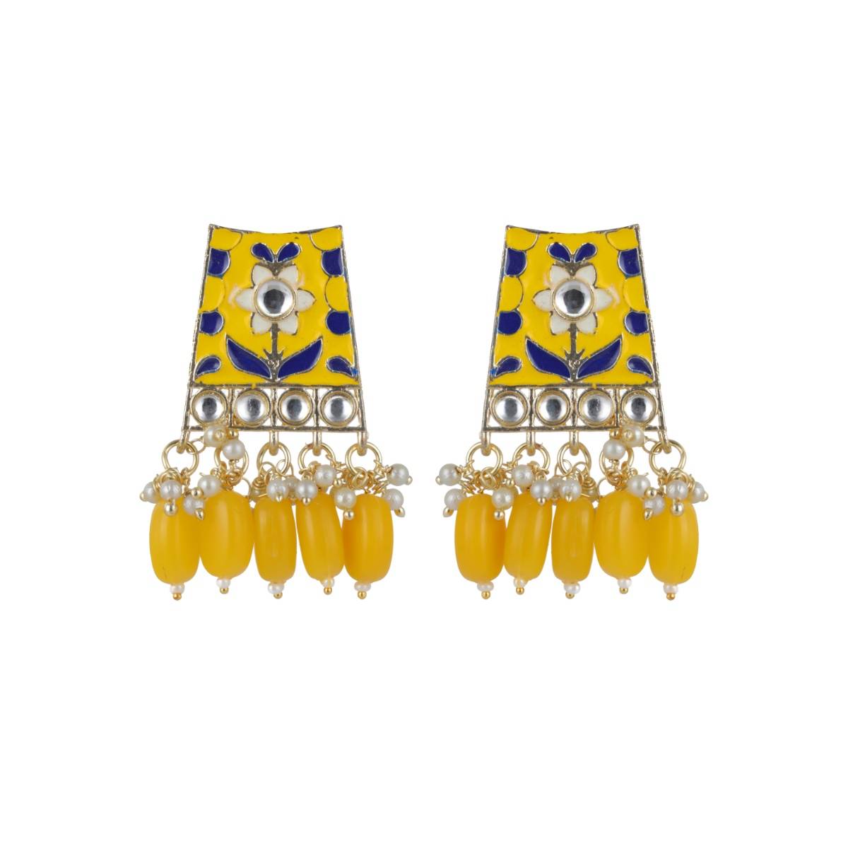 Aatmana Gold Plated Yellow Meenakari and Pearl Beaded Choker Jewellery Set