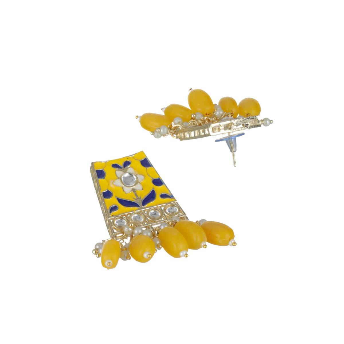 Aatmana Gold Plated Yellow Meenakari and Pearl Beaded Choker Jewellery Set