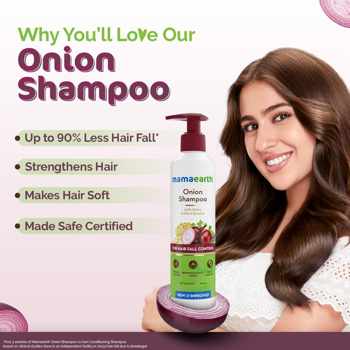 Mamaearth - Onion Shampoo With Onion & Plant Keratin (250ML) [Onion Hair Oil (100ML) Free]