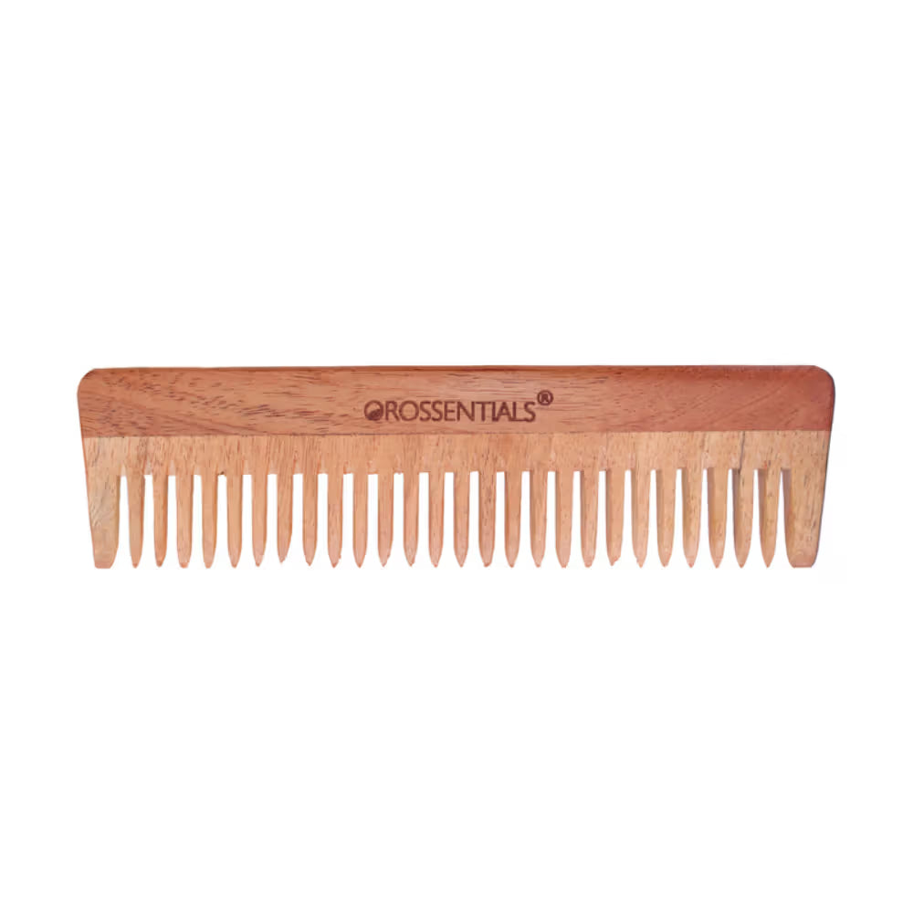 OROSSENTIALS Oil Treated Kacchi Neem Wooden Comb Wide Teeth For Gentle Detangling