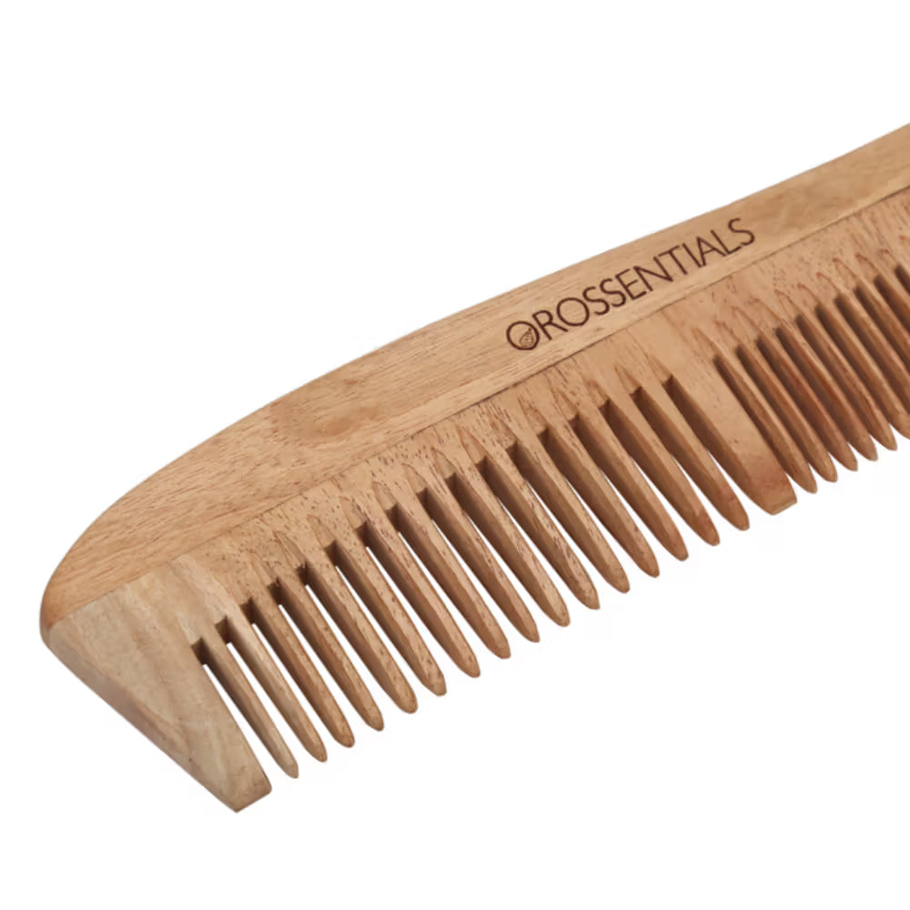 OROSSENTIALS Oil Treated Kacchi Neem Wooden Comb Two In Curved Comb (1pcs)