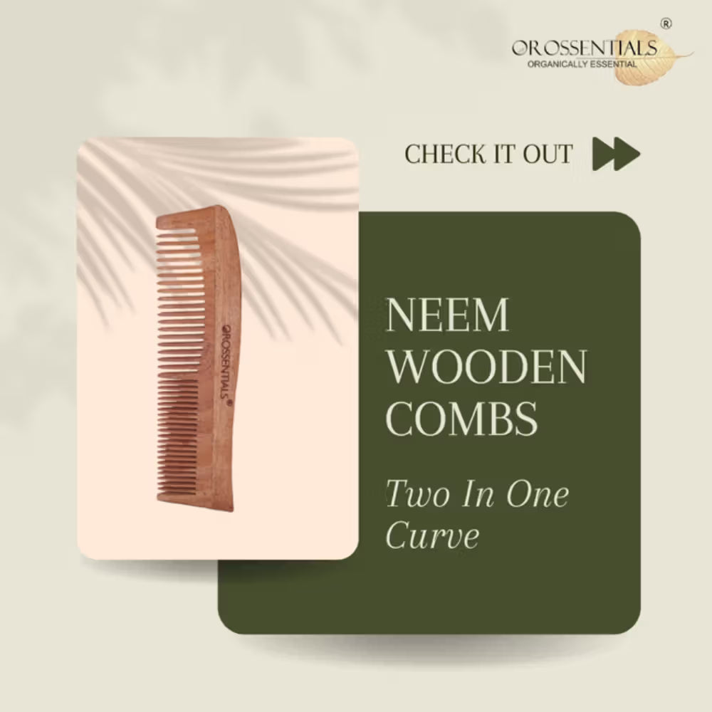 OROSSENTIALS Oil Treated Kacchi Neem Wooden Comb Two In Curved Comb (1pcs)