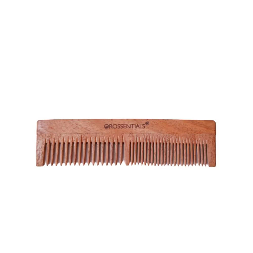 OROSSENTIALS Oil Treated Kacchi Neem Handmade Wooden Two In One Straight Comb
