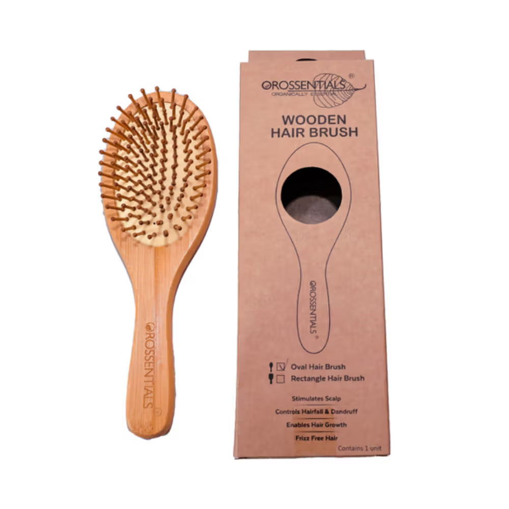 OROSSENTIALS Bamboo Bristles Big Oval Shape Wooden Hair Brush For Women (1pcs)