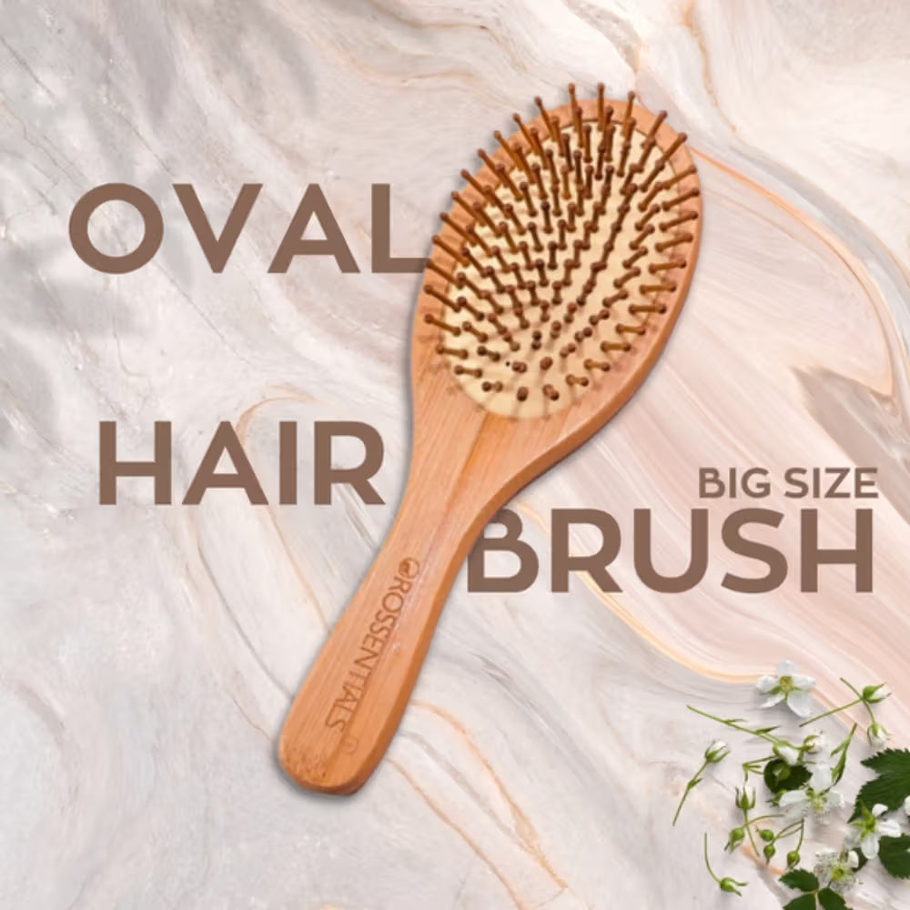 OROSSENTIALS Bamboo Bristles Big Oval Shape Wooden Hair Brush For Women (1pcs)