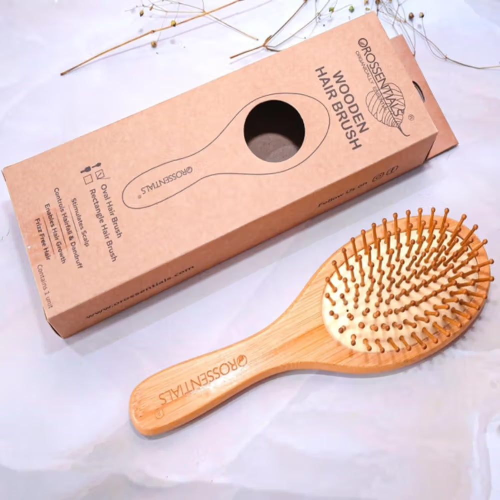 OROSSENTIALS Bamboo Bristles Big Oval Shape Wooden Hair Brush For Women (1pcs)