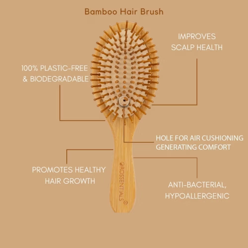OROSSENTIALS Bamboo Bristles Big Oval Shape Wooden Hair Brush For Women (1pcs)