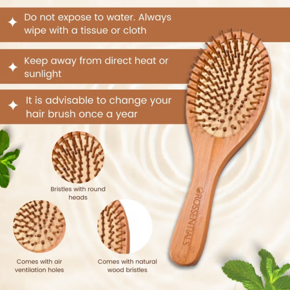 OROSSENTIALS Bamboo Bristles Big Oval Shape Wooden Hair Brush For Women (1pcs)