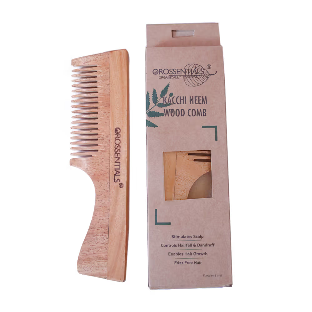 OROSSENTIALS Oil Treated Kacchi Neem Handmade Wooden Handle Single Teeth Comb (1pcs)