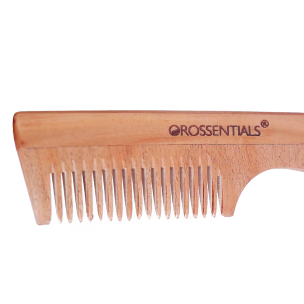 OROSSENTIALS Oil Treated Kacchi Neem Handmade Wooden Handle Single Teeth Comb (1pcs)