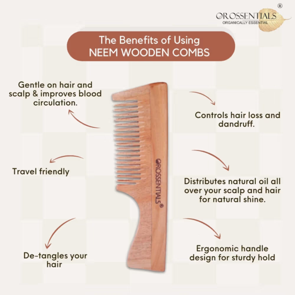 OROSSENTIALS Oil Treated Kacchi Neem Handmade Wooden Handle Single Teeth Comb (1pcs)