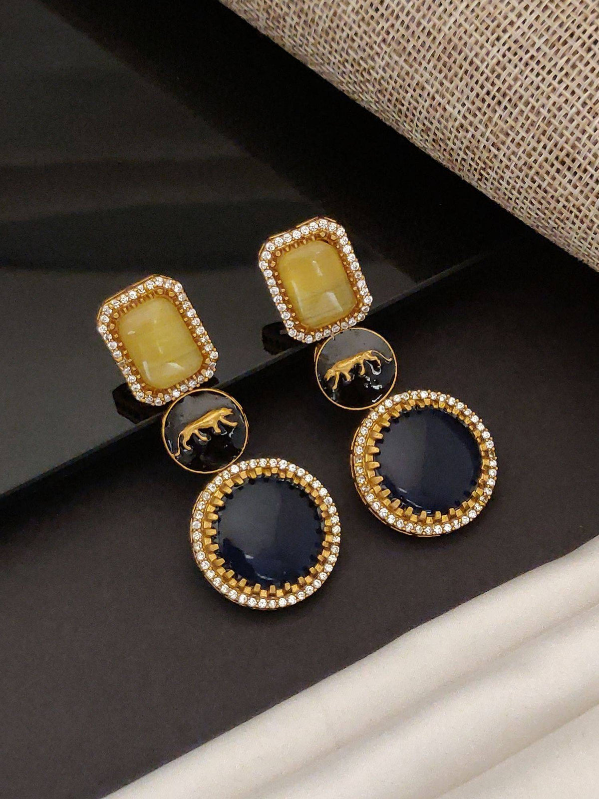 Abdesigns Elite Gold Plated American Diamond Drop Earrings