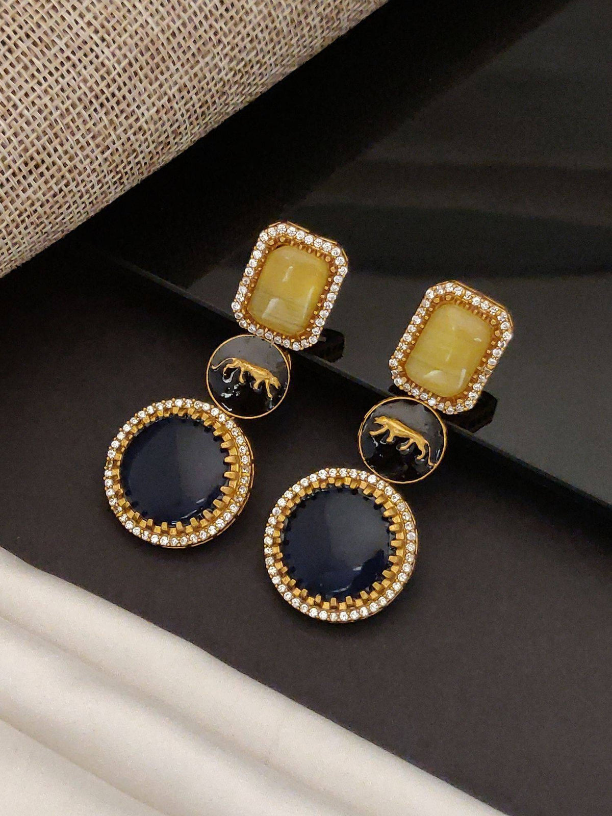 Abdesigns Elite Gold Plated American Diamond Drop Earrings